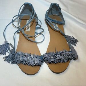 Steve Madden Women’s Size 7 Light Blue Lace-Up Fringe Sandals